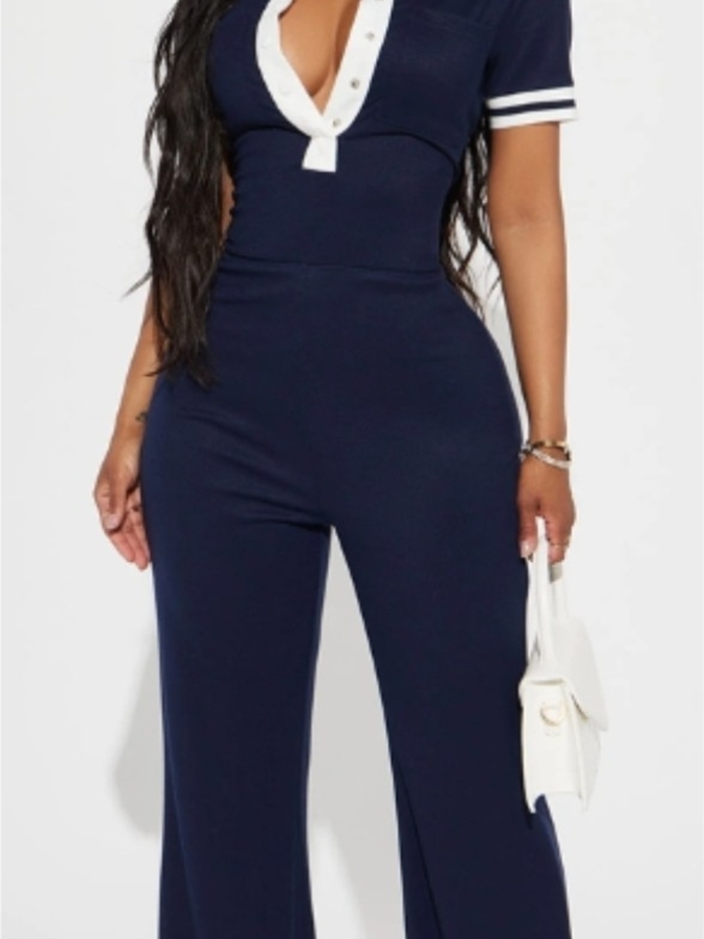 Short Sleeve Jumpsuit with Contrasting Trim